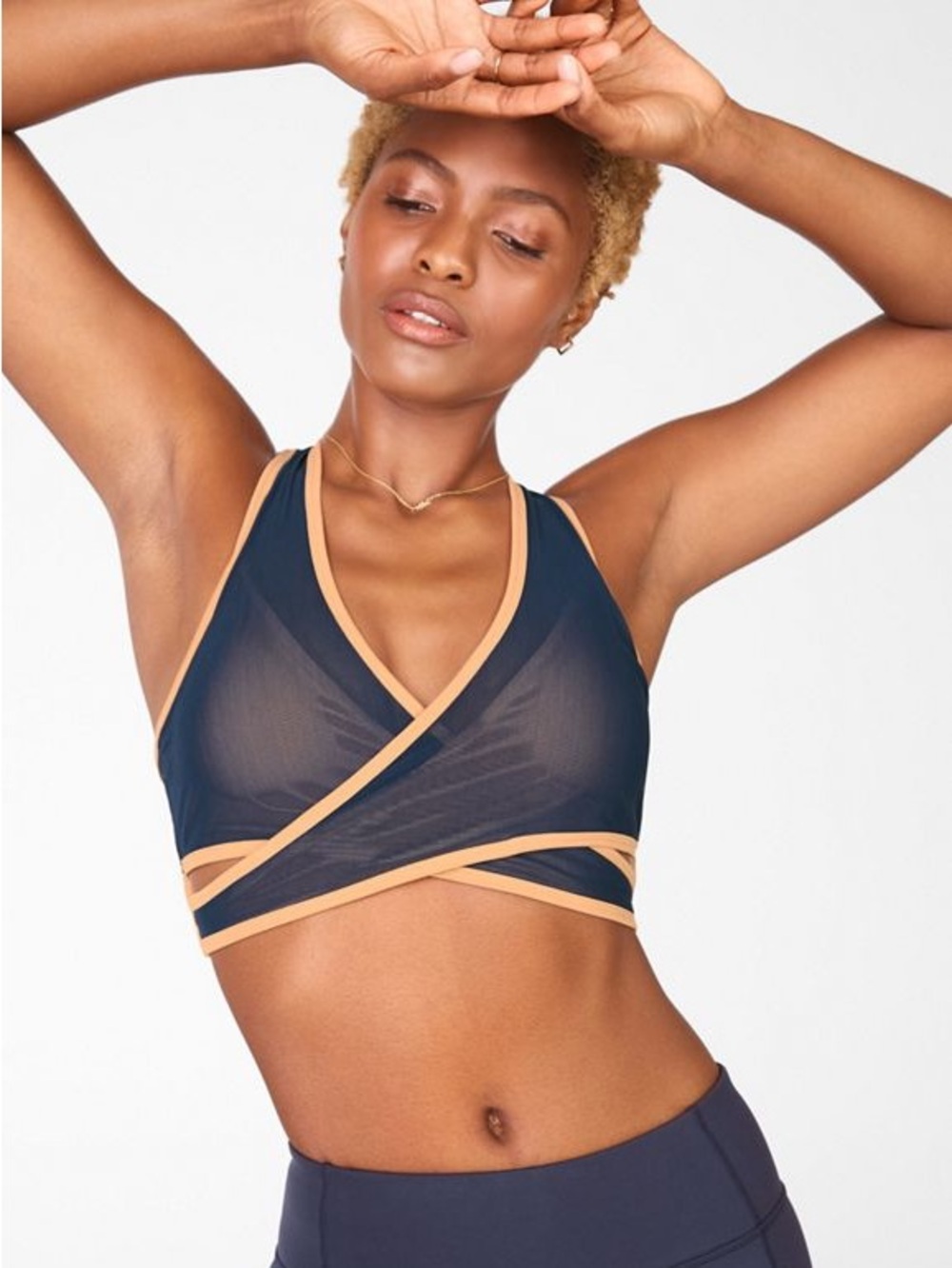 Fabletics Faye Medium-Impact Sports Bra II Small Blue Tan Wrap Racerback